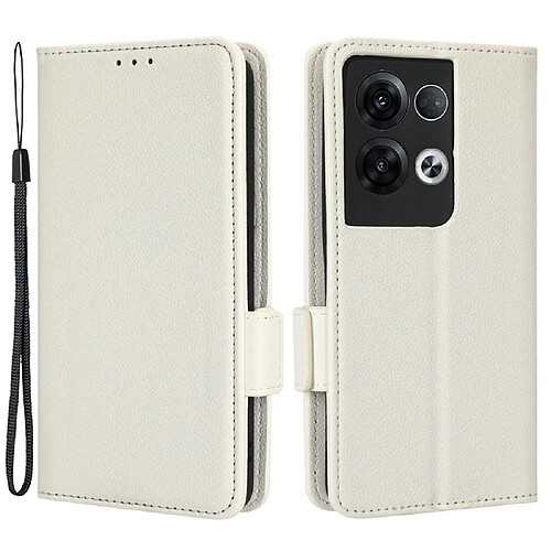 Etui en PU texture litchi, fermoir magnétique avec support et sangle pour Oppo Reno8 Pro + 5G (Global Version)/Reno8 Pro 5G (Global Version) - blanc