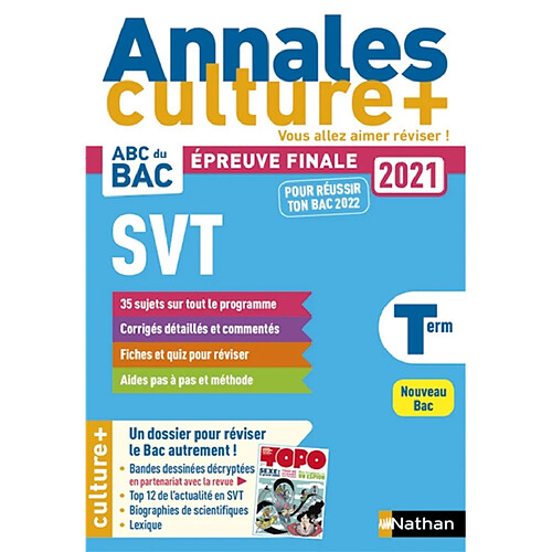 SVT terminale : annales culture +, épreuve finale 2021 : nouveau bac · Occasion