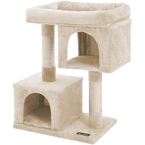 Helloshop26 Arbre à chat colonne en sisal pour aiguiser les griffes 2 niches luxueuses maison de jeu meubles pour chatons chats et félins couleur beige 12_0000156