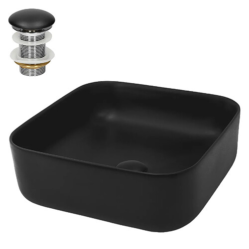 ML-Design Lavabo céramique noir avec garniture de vidage lave-mains moderne 395x395x140 mm