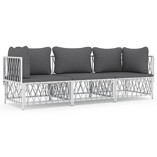 Maison Chic Salon de jardin 3 pcs avec coussins - Table et chaises d'extérieur - Mobilier/Meubles de jardin Moderne blanc acier -MN68493