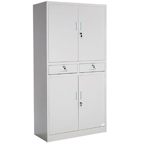 Helloshop26 Armoire métallique étagère meuble 2 compartiments + 2 tiroirs gris 0508079