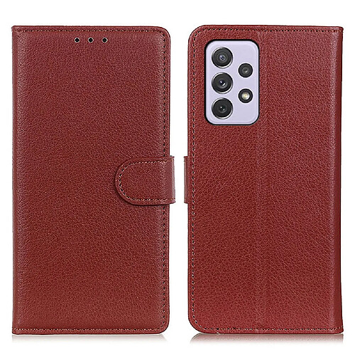 Etui en PU texture litchi, fermoir aimanté, antichoc avec support marron pour votre Samsung Galaxy A73 5G