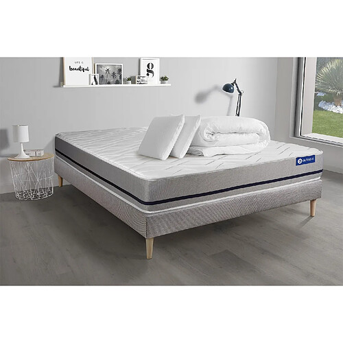 ACTISOM Pack prêt à dormir matelas 140x190 ACTILATEX SOFT 3zones de confort + sommier KIT gris + 2 oreillers + couette