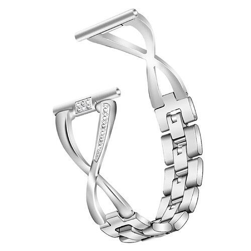 Bracelet en métal 18mm, strass décor, design en forme de x, argent pour votre Fossil Gen 5e 42mm/Gen 6 42mm/Q Venture Gen 4 HR