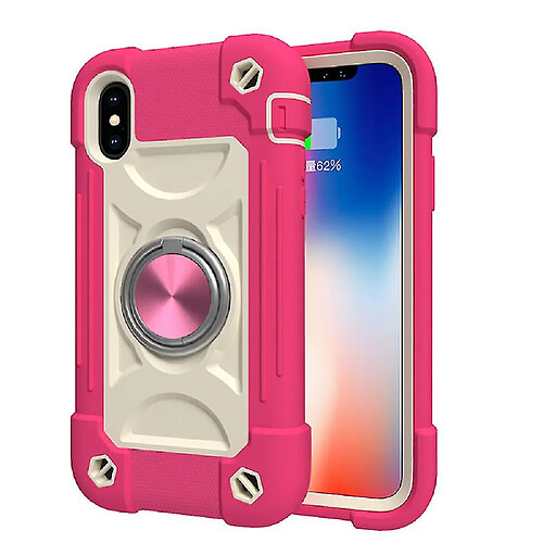 Universal Associable YH pour l'iPhone X / XS / 5.8 Shell de téléphone mobile, coque de support de rotation de couleur de contraste, couvercle de protection tout compris tout compris (rouge rose)