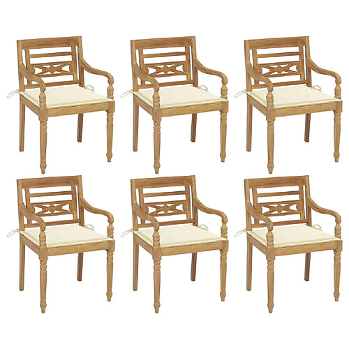 Maison Chic Lot de 6 Chaises Batavia avec coussins | chaises d'extérieur | Fauteuil Relax Bois de teck solide -GKD50393