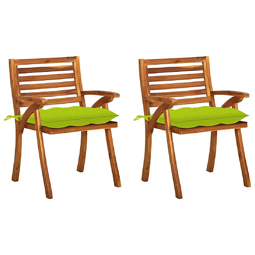 vidaXL Chaises à manger de jardin avec coussins lot de 2 Acacia massif