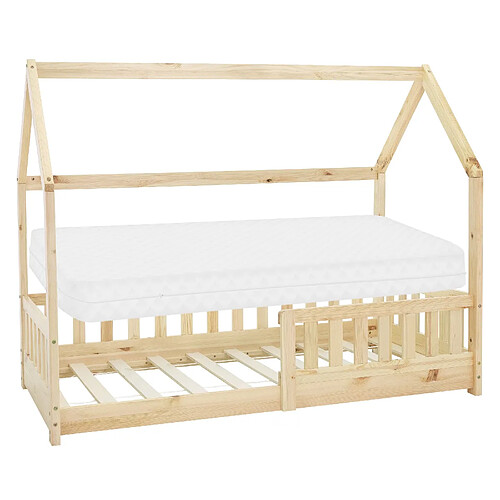 ML-Design Lit d'enfants + matelas et protection anti chutes style maison naturel 80x160 cm