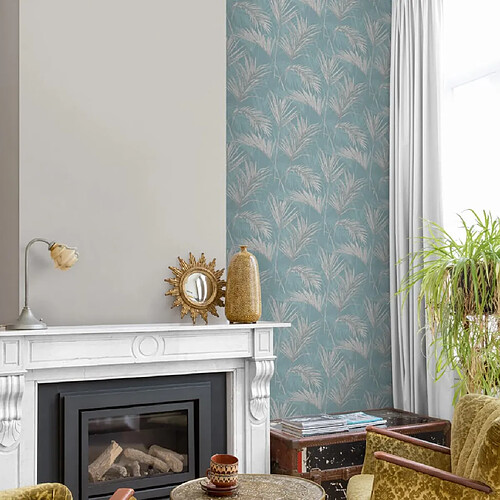 DUTCH WALLCOVERINGS Papier peint Palmiers Bleu et gris