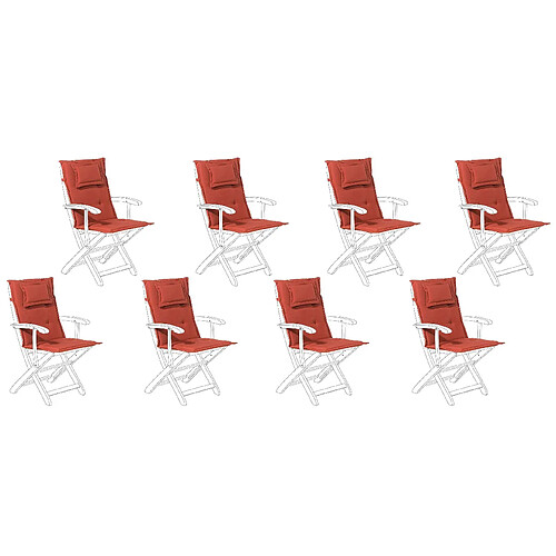 Beliani Set de 8 coussins en tissu rouge bordeaux pour chaises de jardin MAUI