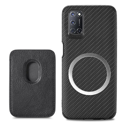 Coque en TPU + PU texture en fibre de carbone, absorption magnétique avec porte-carte, noir pour votre Oppo A52/A72/A92