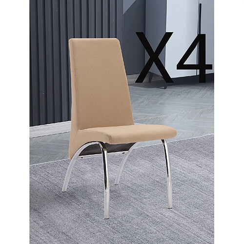 Pegane Lot de 4 chaises de salle à manger en jarama beige avec pieds coloris chromé - Longueur 44 x profondeur 61 x hauteur 95 cm