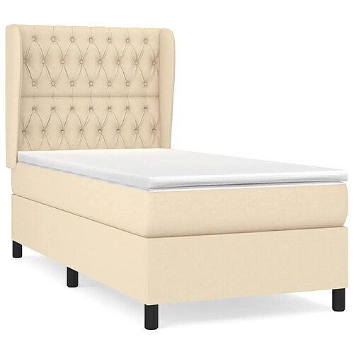 Maison Chic Structures de lit + matelas,Lit à sommier tapissier et matelas pour Chambre Crème 90x190 cm Tissu -MN41402