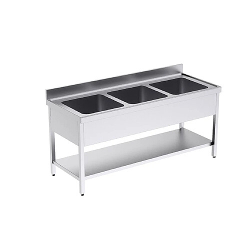 Plonge Inox avec Bâti et Etagère 3 Bacs Grande Capacité Gamme 700 - Distform