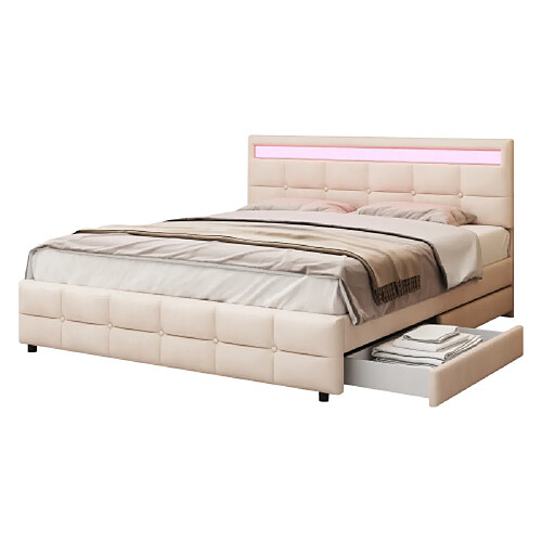 ComfortXL Lit Double 180 X 200 Cm Avec 4 Tiroirs, Beige