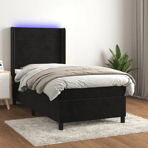 vidaXL Sommier à lattes de lit matelas et LED Noir 90x190 cm Velours