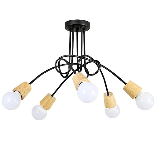 Stoex Plafonnier Lampe de Plafond Vintage avec 5 Edison Douille E27 en Métal Bois Luminaire pour Salon Chambre Décoration,Noir