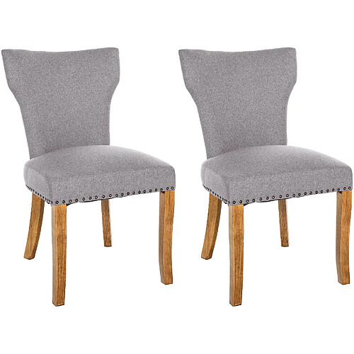 Decoshop26 Set de 2 chaises de salle à manger boutons décoratifs en tissu couleur gris et pieds en bois 10_0001592