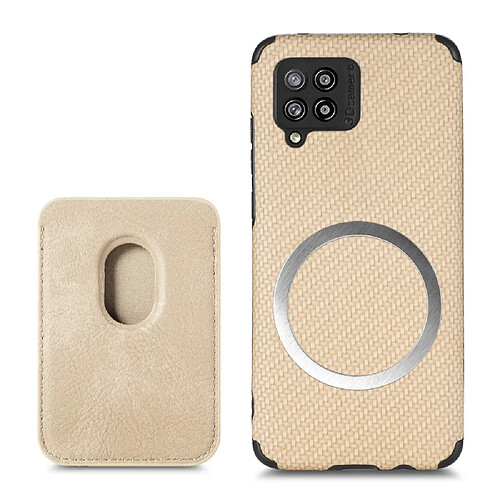 Coque en TPU + PU texture en fibre de carbone, magnétique avec porte-carte kaki pour votre Samsung Galaxy A42 5G