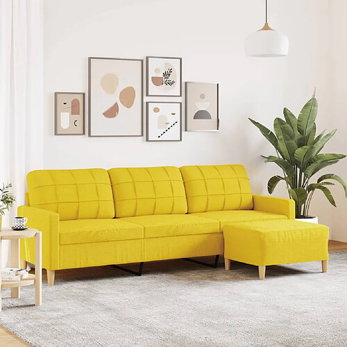 vidaXL Canapé à 3 places avec repose-pieds Jaune clair 210 cm Tissu