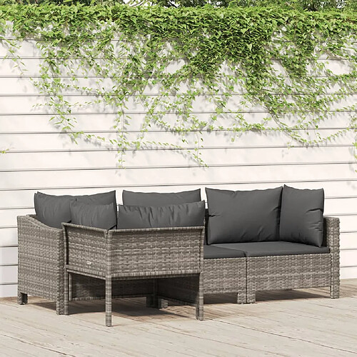 vidaXL Salon de jardin 4 pcs avec coussins Gris Résine tressée