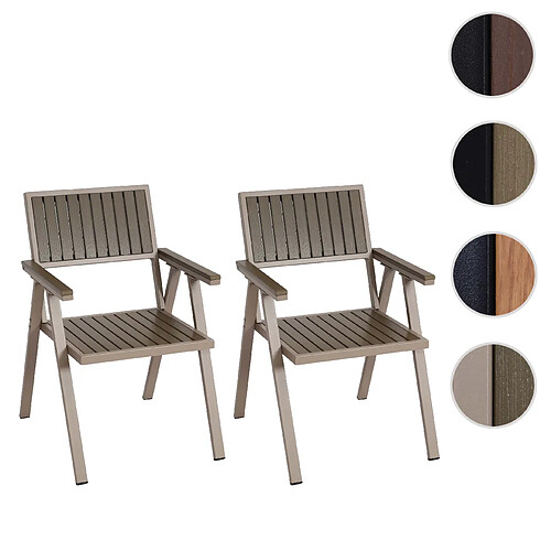 Mendler Lot de 2 chaises de jardin HWC-J95, chaise de balcon aluminium aspect bois ~ structure champagne, gris