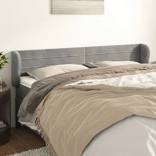 Maison Chic Tête de lit scandinave avec oreilles,meuble de chambre Gris clair 163x23x78/88 cm Velours -MN87035