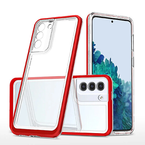 Ozzzo coque transparente 3 en 1 pour samsung galaxy s21 5g frame gel cover rouge