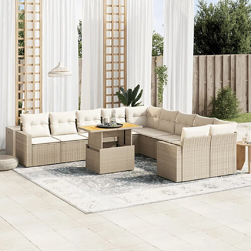 vidaXL Salon de jardin 11 pcs avec coussins beige résine tressée