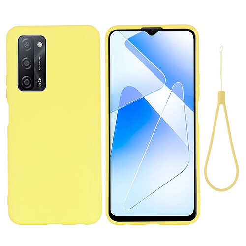 Coque en silicone Liquide de couleur unie avec sangle souple jaune pour votre Oppo A55 5G/A54 4G