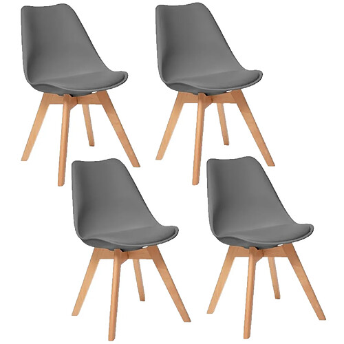 Toilinux Lot de 4 Chaises design scandinave Baya - Gris foncé