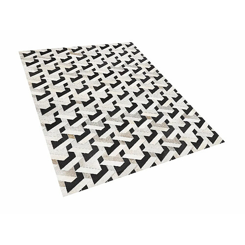 Beliani Tapis patchwork en cuir noir et gris 160 x 230 cm NARMAN