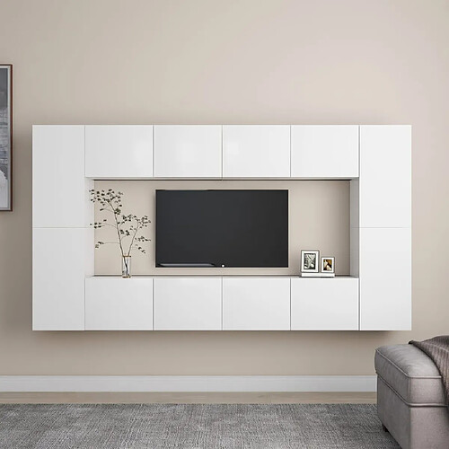 vidaXL Ensemble de meubles TV 8 pcs Blanc Bois d'ingénierie