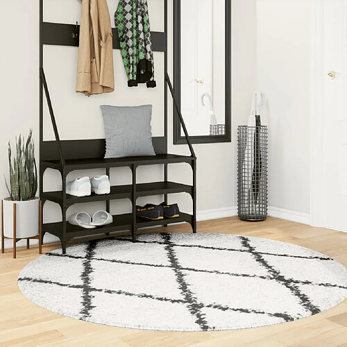 vidaXL Tapis shaggy à poils longs moderne crème et noir Ø 160 cm