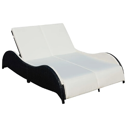 Helloshop26 Transat chaise longue bain de soleil lit de jardin terrasse meuble d'extérieur double avec coussin vague résine tressée noir 02_0012729