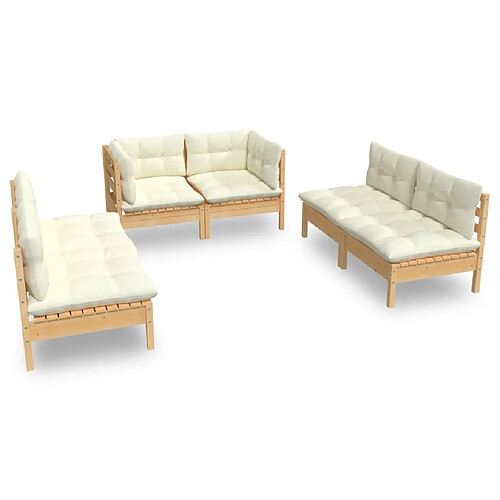 Maison Chic Salon de jardin 6 pcs + coussins - Mobilier/Meubles de jardin - Table et chaises d'extérieur crème Bois de pin massif -MN74885