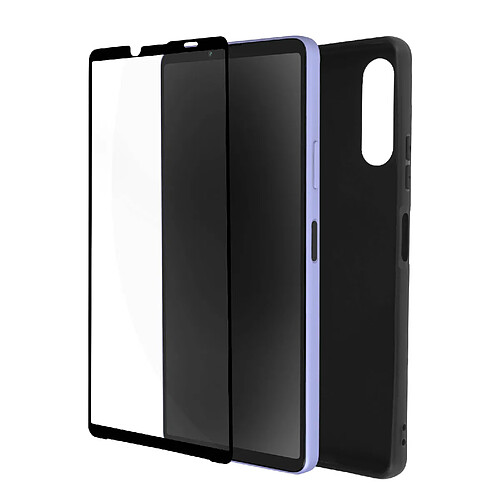 Avizar Coque Xperia 10 IV Silicone Souple Noir et Verre Trempé 9H Contour Noir