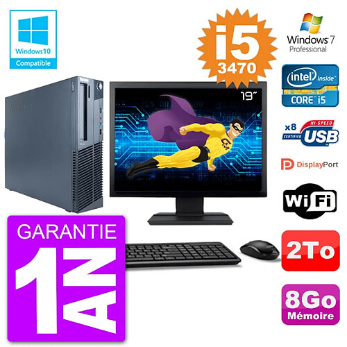 PC Lenovo M82 SFF Ecran 19" i5-3470 RAM 8Go Disque 2To Graveur DVD Wifi W7 · Occasion