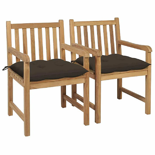 Maison Chic Lot de 2 Chaises de jardin avec coussins | Fauteuil Chaises d'extérieur taupe Bois de teck massif -GKD31350