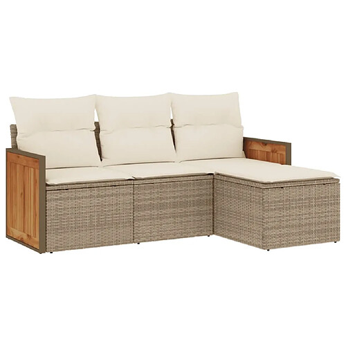 Maison Chic Salon de jardin avec coussins 4 pcs | Ensemble de Table et chaises | Mobilier d'Extérieur beige résine tressée -GKD91595