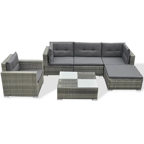 Maison Chic Salon de jardin 6 pcs + coussins - Mobilier/Meubles de jardin - Table et chaises d'extérieur Résine tressée Gris -MN66580