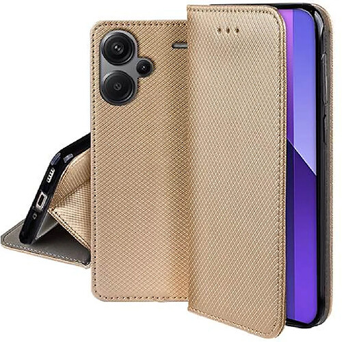 Htdmobiles Housse etui portefeuille avec coque interieure en silicone pour Xiaomi Redmi Note 13 Pro+ Plus 5G + verre trempe - OR MAGNET