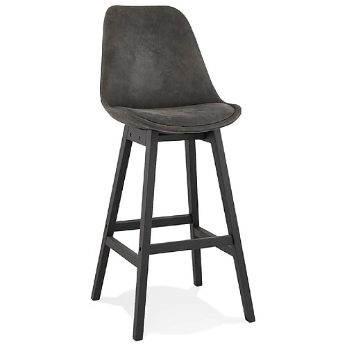 Alterego Tabouret de bar 'ASPEN' en microfibre grise et pieds en bois noir