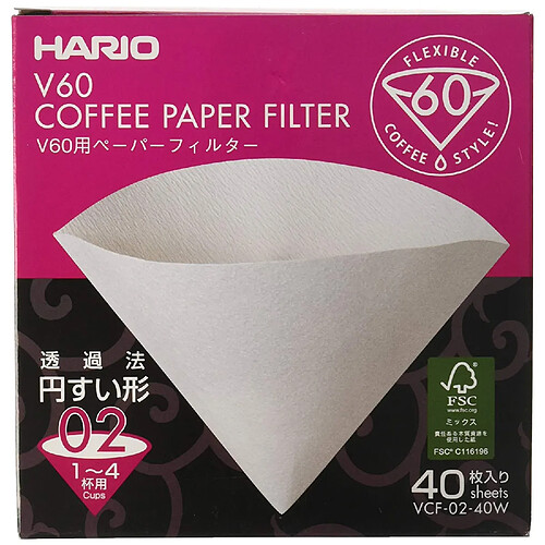 Hario VCF-01?100M Lot de 100 filtres à café en Papier, Blanc, Size 02-40pcs