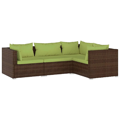 Maison Chic Salon de jardin 4 pcs + coussins - Mobilier/Meubles de jardin - Table et chaises d'extérieur Résine tressée Marron -MN57319