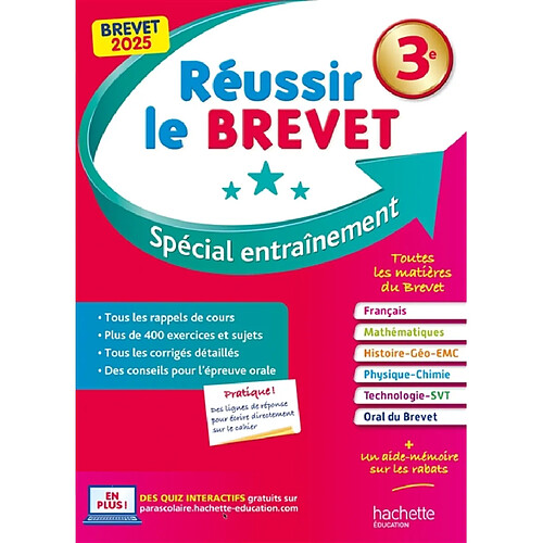 Réussir le brevet 3e : spécial entraînement : brevet 2025