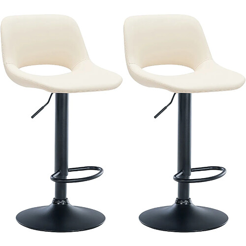 Decoshop26 Tabourets de bar chaises haute x2 avec repose-pieds en PVC crème piètement métallique noir 10_0004067