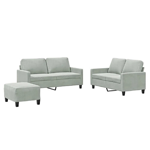 Maison Chic Ensemble de canapés 3 pcs avec coussins, Canapé droit Sofa pour Salon Gris clair Velours -GKD902094