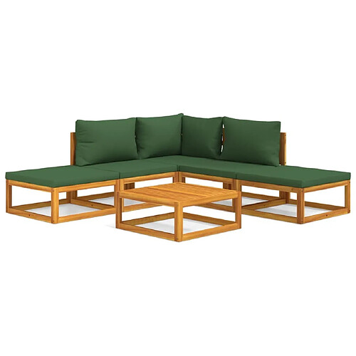 Maison Chic Salon de jardin 6 pcs + coussins - Mobilier/Meubles de jardin - Table et chaises d'extérieur vert bois massif -MN32657